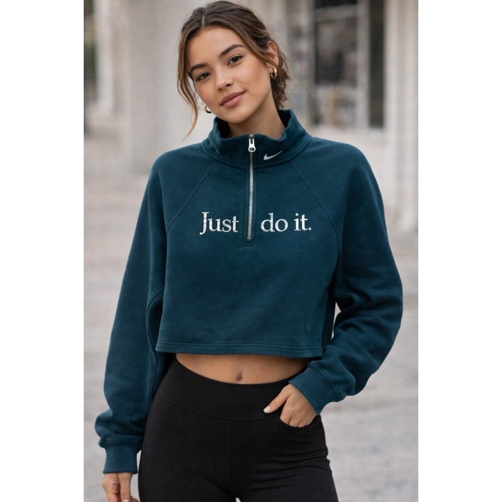 Nike Women’s Sweatshirt Cropped 3/4 Zip Small JUST DO IT Pullover